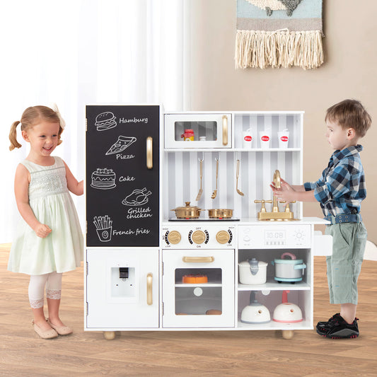 Pretend Play Kitchen for Kids with Real Sounds and Lights, White Play Kitchen Sets White at Gallery Canada