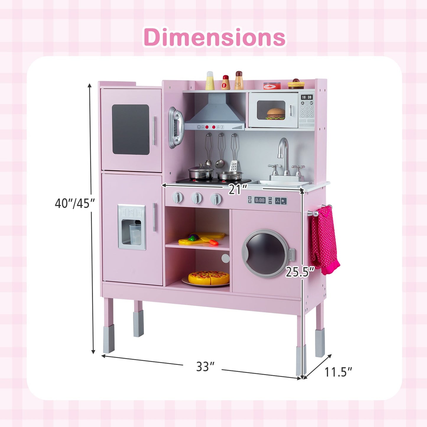 Pretend Play Kitchen Toy Kitchen Playset with Range Hood Ice Maker and Telephone, Pink Play Kitchen Sets at Gallery Canada