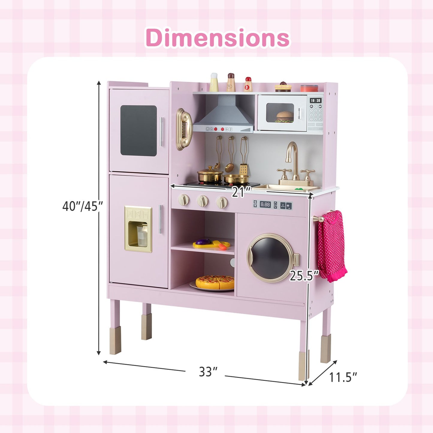Pretend Play Kitchen Toy Kitchen Playset with Range Hood Ice Maker and Telephone, Light Pink Play Kitchen Sets at Gallery Canada