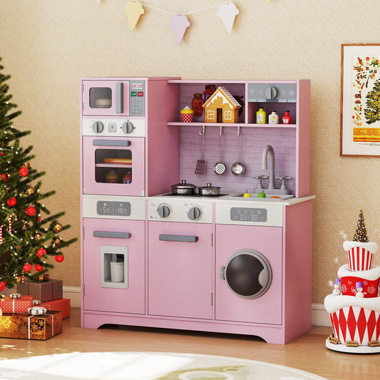 Pretend Play Kitchen Wooden Toy Set, With Real Lights Sounds, Pink Play Kitchen Sets Pink at Gallery Canada
