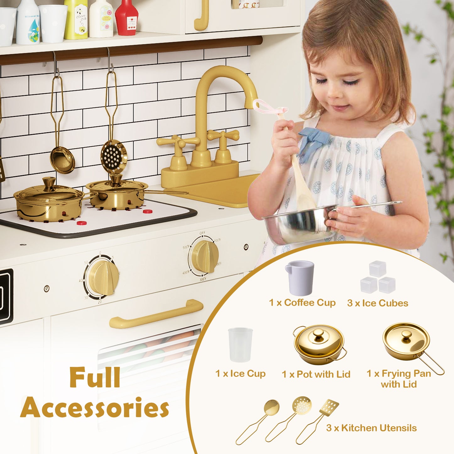 Pretend Toy Kitchen Set with Stoves and Water Dispenser-BE, Beige Play Kitchen Sets at Gallery Canada