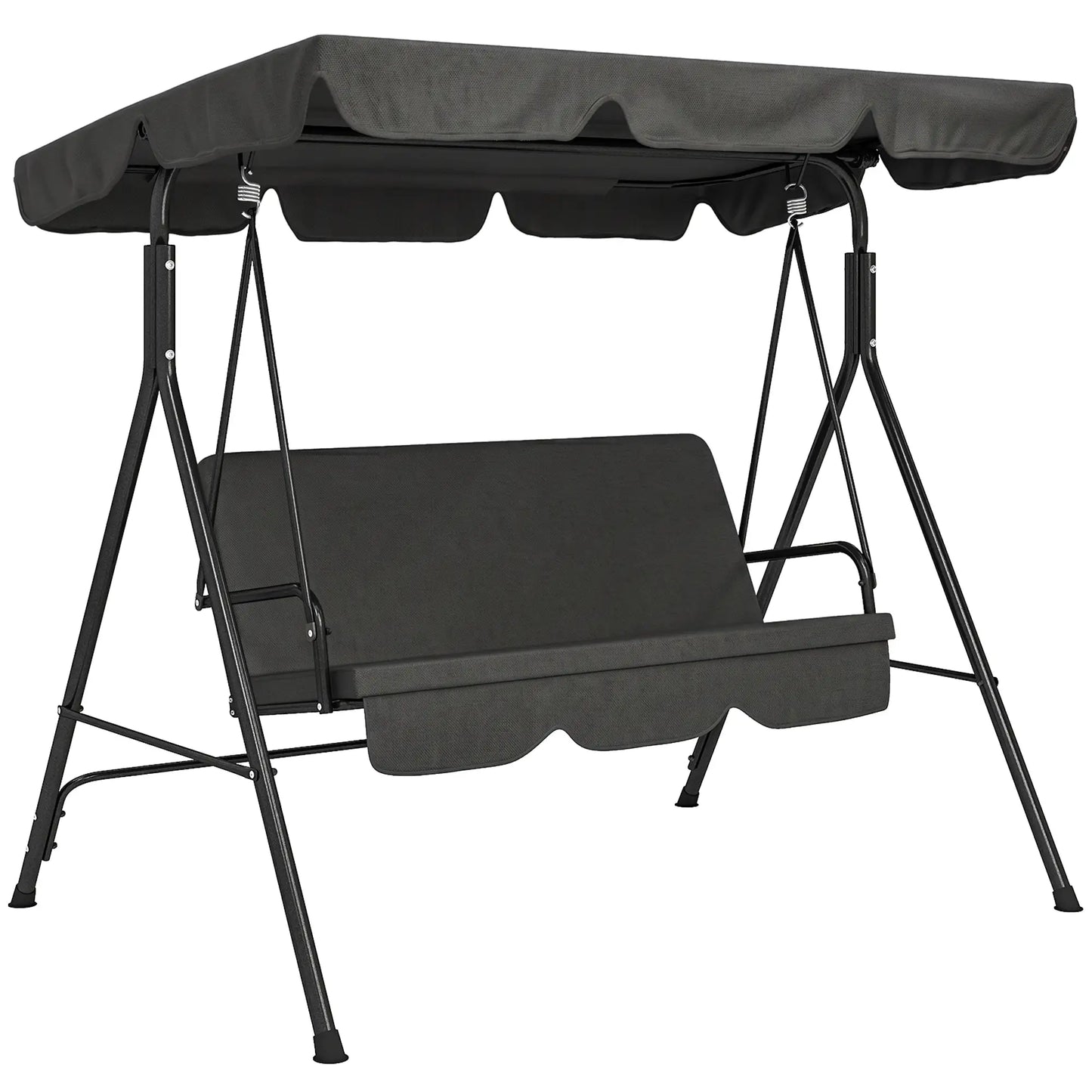 3-Seater Outdoor Porch Swing, Adjustable Canopy, Black Patio Swings with Stand at Gallery Canada