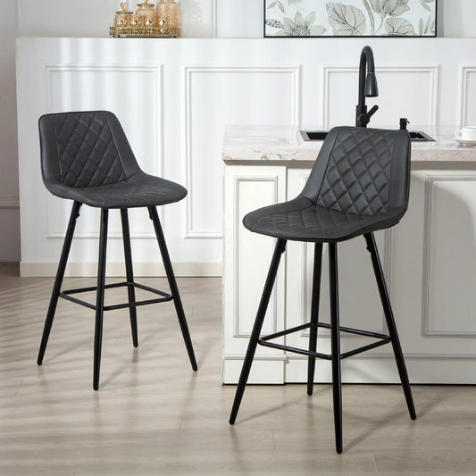 PU Leather Counter Height Bar Chairs Set of 2, 27.75" Bar Stools, Black Bar Stools Black at Gallery Canada