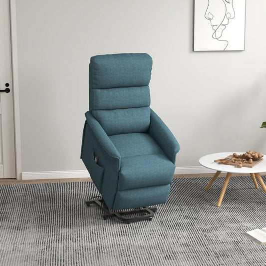 Power Lift Chair Recliner, Remote Control, Side Pockets, Blue Electric Power Lift Chairs Blue at Gallery Canada