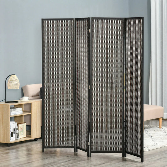 4 Panel Room Divider, 6 Ft Tall, Bamboo Hand-Woven, Brown Room Dividers Black & Brown at Gallery Canada