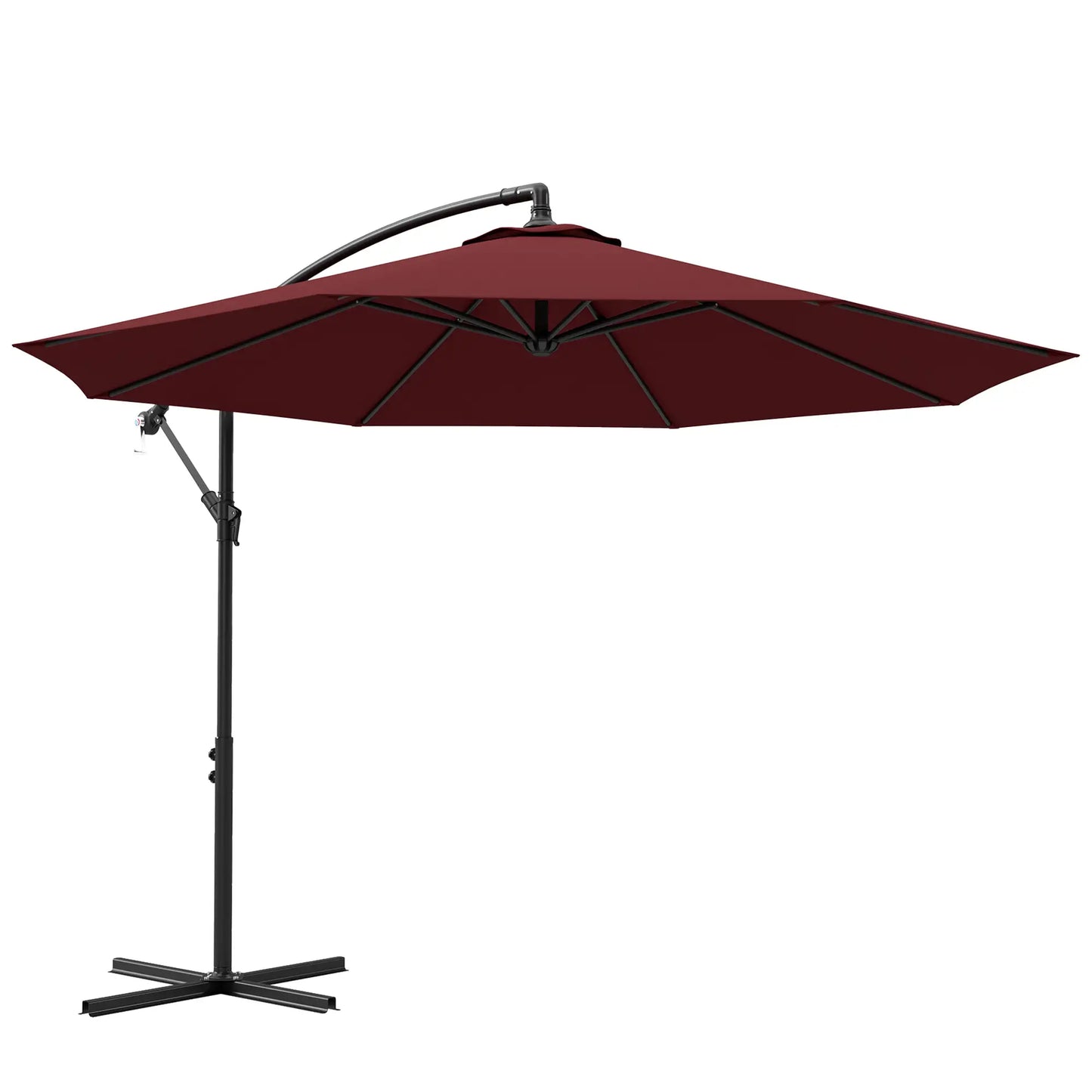 9.7ft Offset Patio Umbrella, Hanging Parasol, Crank, Wine Red Offset Cantilever Umbrellas at Gallery Canada