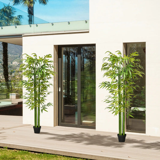 Set of 2 6 FT Artificial Bamboo Trees in Pot, Home Office Decor, Green Artificial Trees Green at Gallery Canada