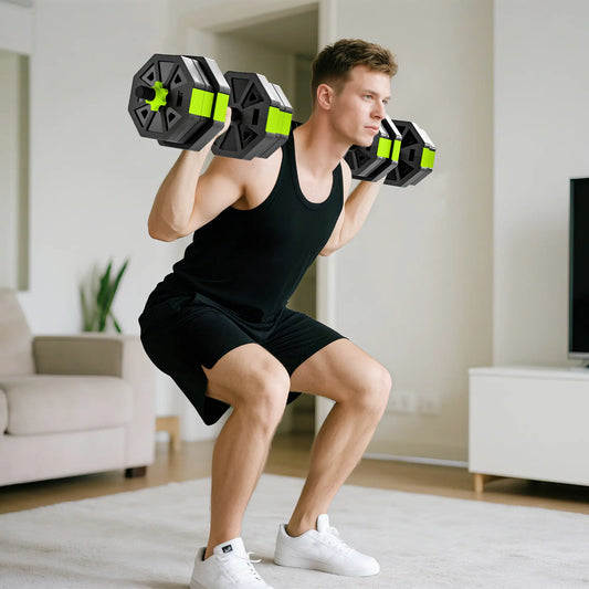 Adjustable Dumbbell Set, 44lbs, Kettlebell Barbell Dumbbell Push-Up Stand, Green Dumbbells & Barbells Green at Gallery Canada