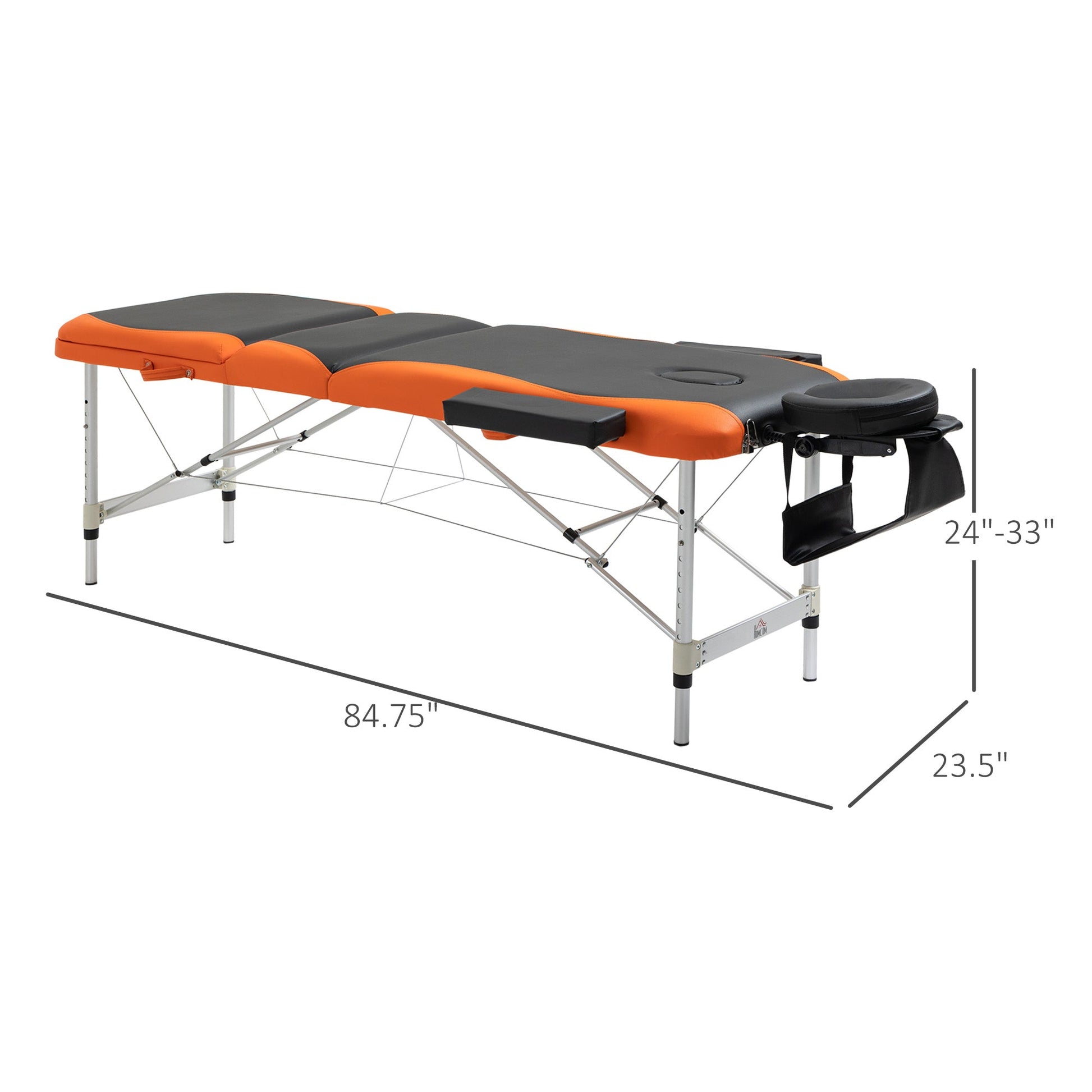 73" 3 Section Foldable Massage Table Professional Salon SPA Facial Couch Bed (Black/Orange) at Gallery Canada