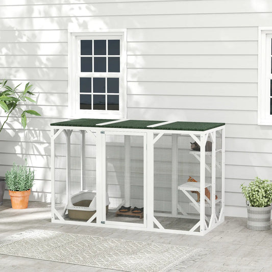 Outdoor Cat Enclosure, Waterproof Roof, Multi-Level Platforms, Lock, White Outdoor Cat Enclosures White at Gallery Canada