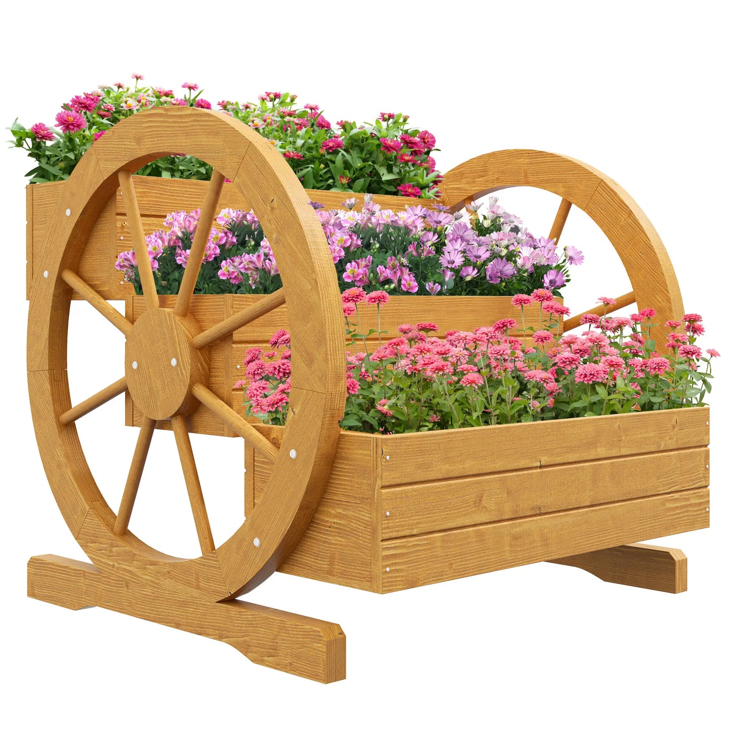 Wooden Wagon Planter Box, 3-Tier Raised Garden Bed, 24" x 24" x 22" Raised Garden Beds at Gallery Canada