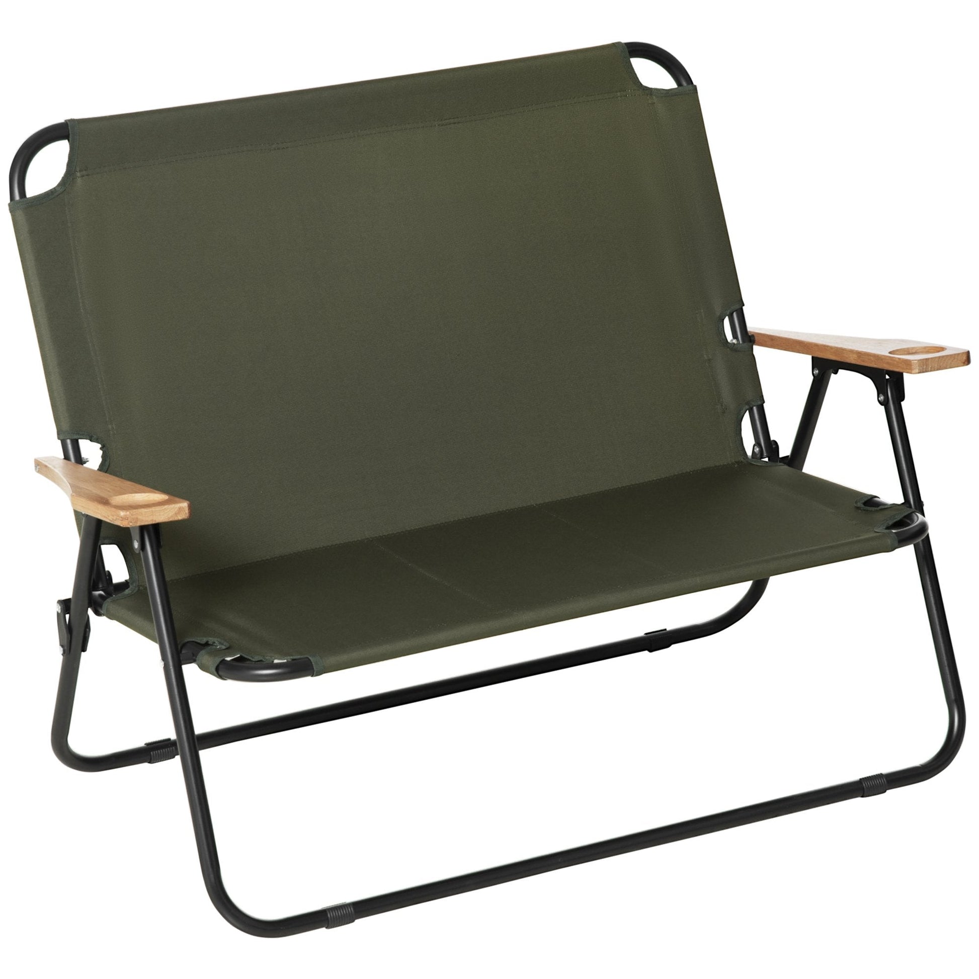 Double Folding Chair, Loveseat Camping Chair for 2 Person, Portable Outdoor Chair with Wood Armrest for Fishing Travel, Green at Gallery Canada