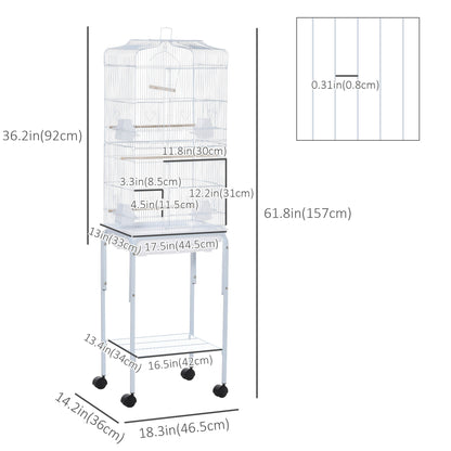 62" Rolling Bird Cage Cockatoo House Play Top Finch Pet Supply with Storage Shelf, Wheels - White at Gallery Canada