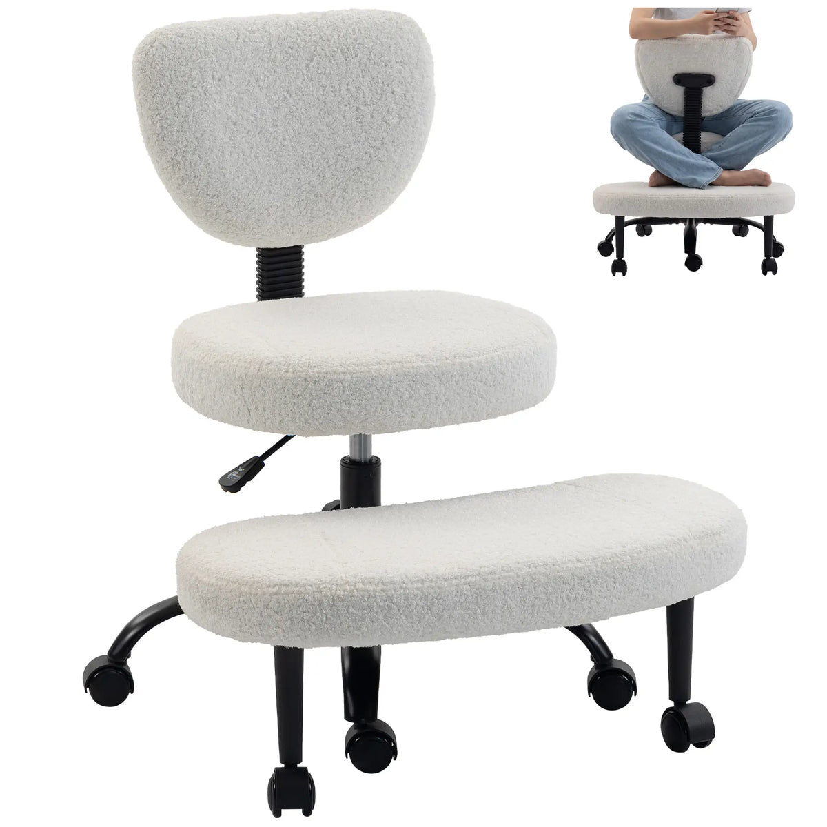 Chaise de bureau ergonomique à jambes croisées, pivotant à 360°, crème