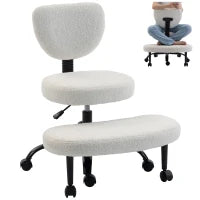 Ergonomic Cross Legged Office Chair, 360 Swivel, Cream