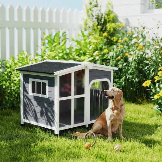 Wooden Dog House, Raised Kennel, Removable Bottom, Asphalt Roof, Dark Grey Houses, Kennels & Pens Dark Grey, White at Gallery Canada