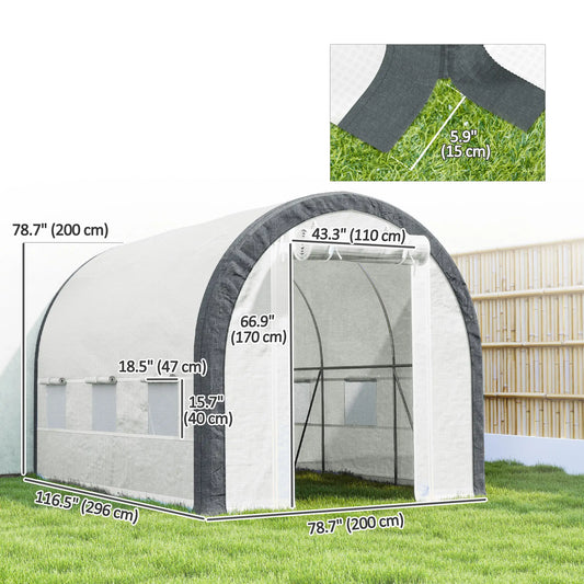 10'x6.6'x6.6' Tunnel Greenhouse, Mesh Door, Windows, Plant Labels, Gloves, White