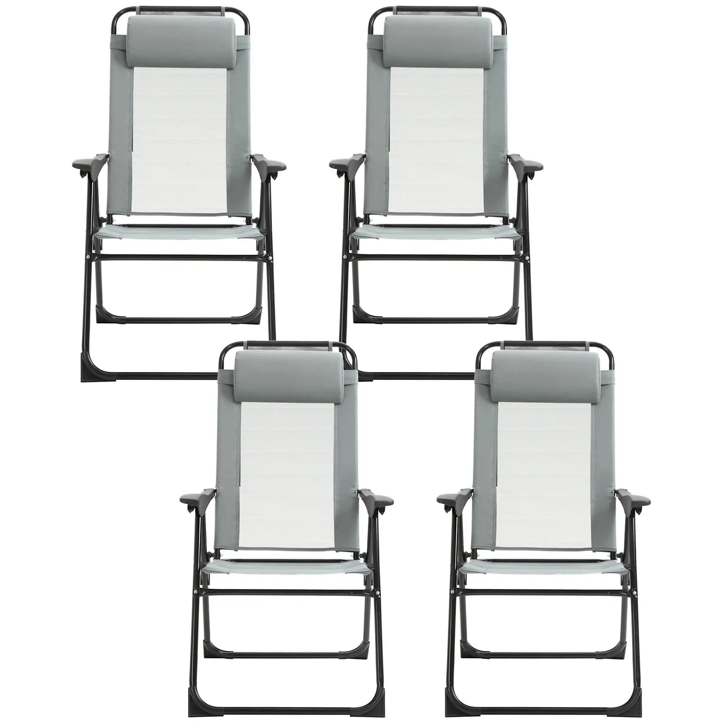 4 Camping Chairs, Adjustable Backrest, Removable Headrest, Grey Patio Chairs at Gallery Canada