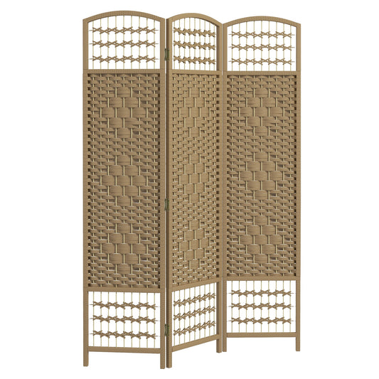 3 Panel Folding Room Divider, Portable Privacy Screen, Wave Fiber Room Partition for Home Office, Natural - Gallery Canada