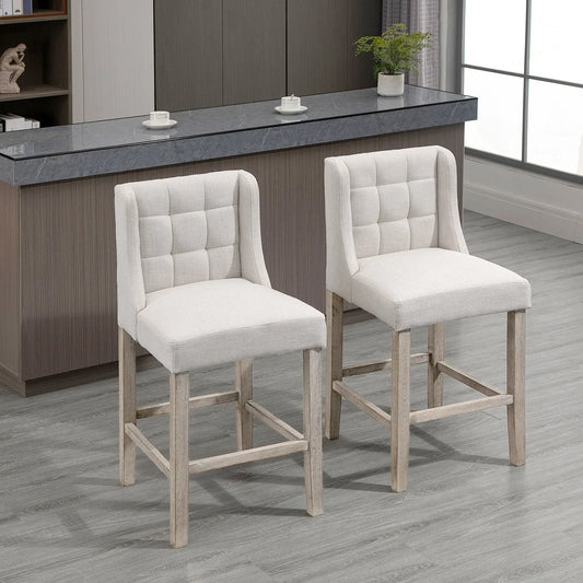 Modern Tufted Upholstered Counter Stools, Set of 2, Beige Bar Stools Beige at Gallery Canada
