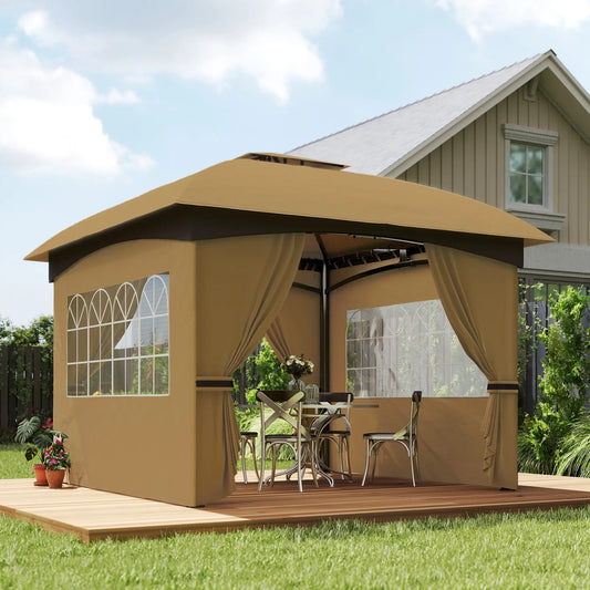 11' x 11' Outdoor Gazebo, Double Roof, Galvanised Steel Frame, Beige Gazebos Beige at Gallery Canada