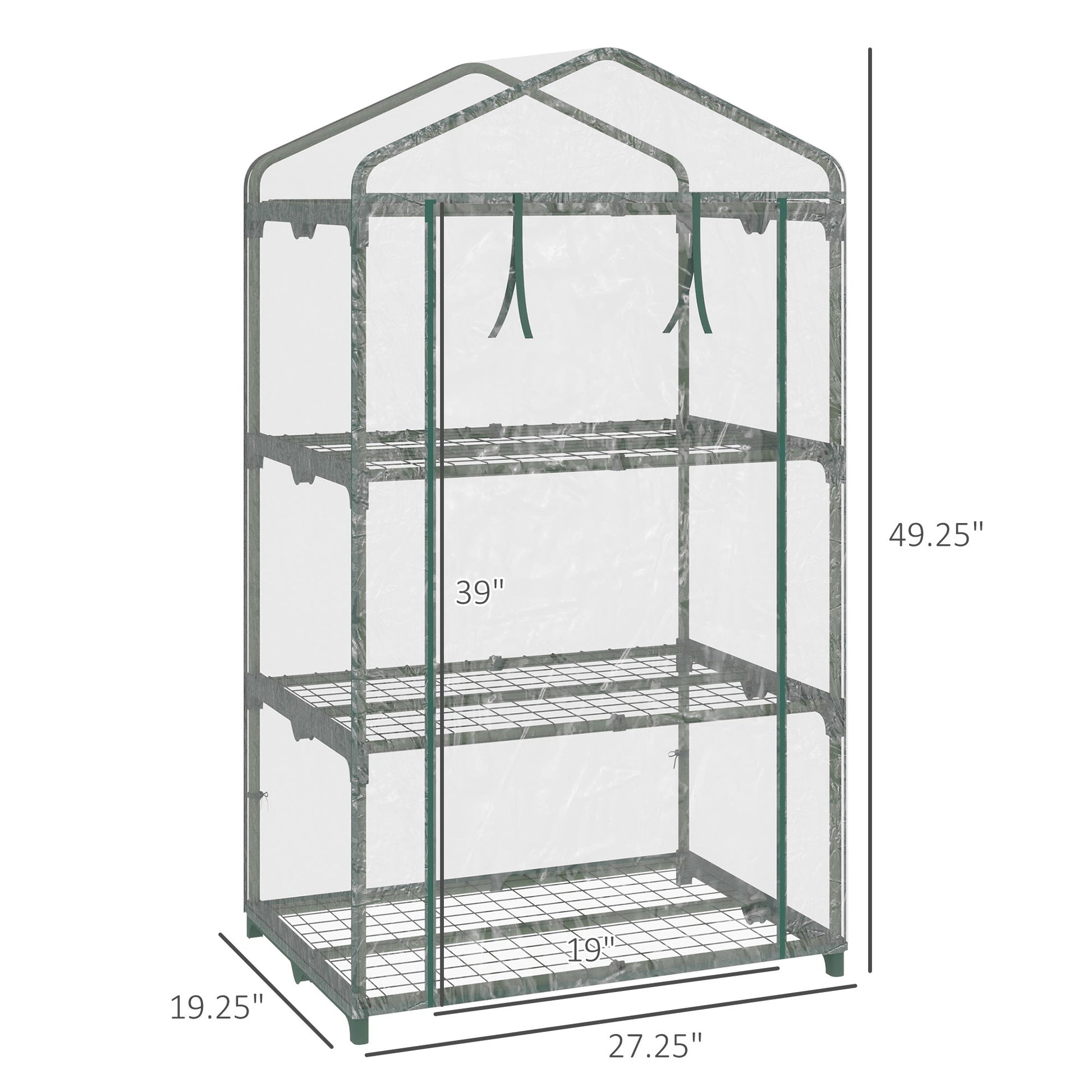 3 Tier Mini Greenhouse Portable Plant Greenhouse with Roll Up Door and Wire Shelves, 27" x 19" x 49", Clear at Gallery Canada