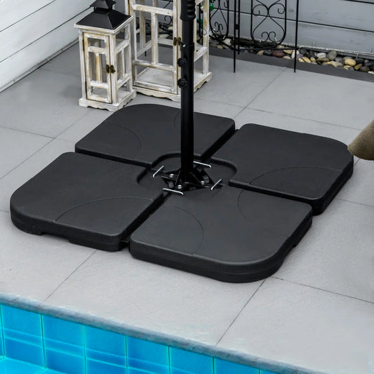 4 Piece Umbrella Base Stand, U Locking, 132 lb Water or 172 lb Sand, Black Umbrella Bases Black at Gallery Canada