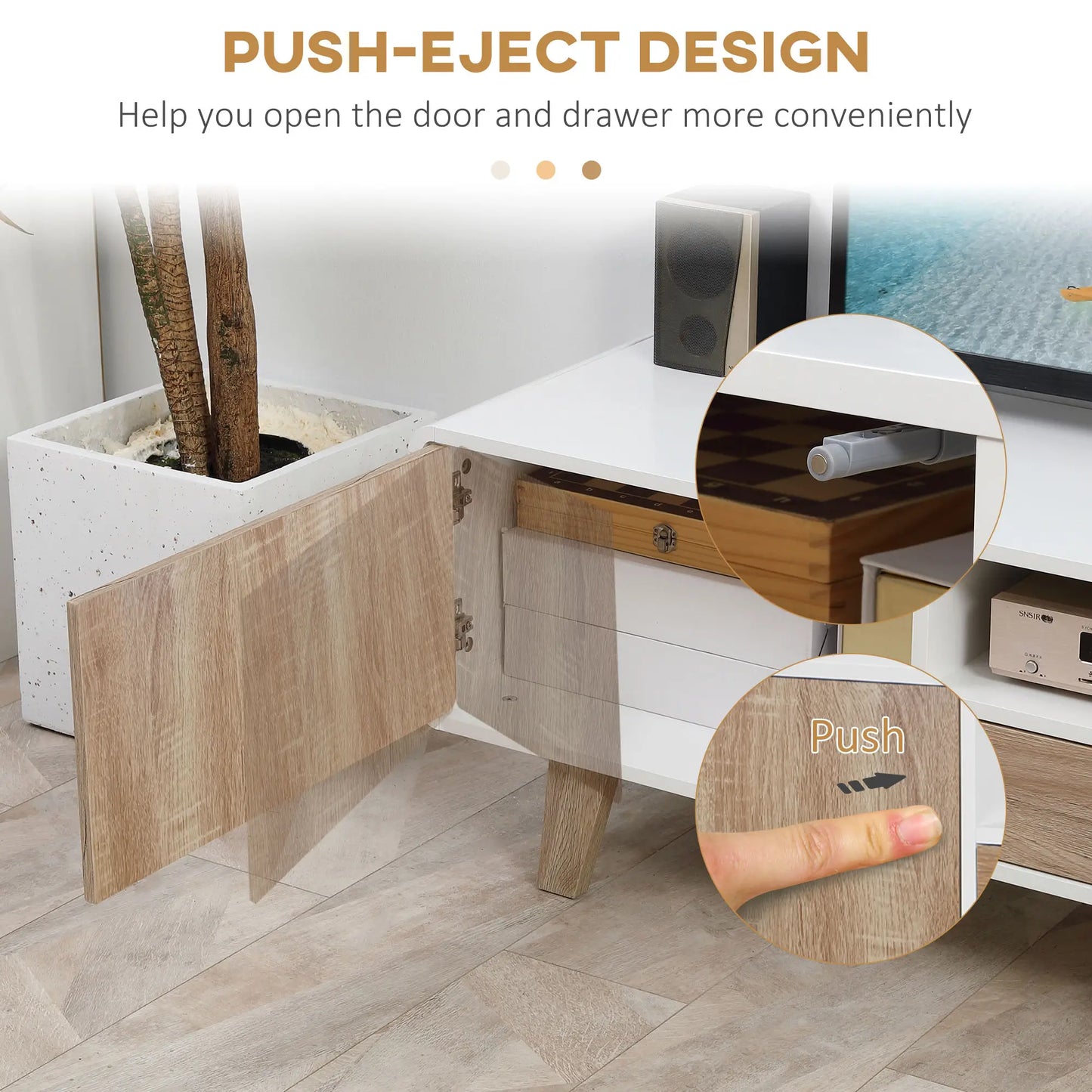 Modern TV Stand for 72" TVs, Push-Open Drawer, Storage, Cable Management TV Stands at Gallery Canada