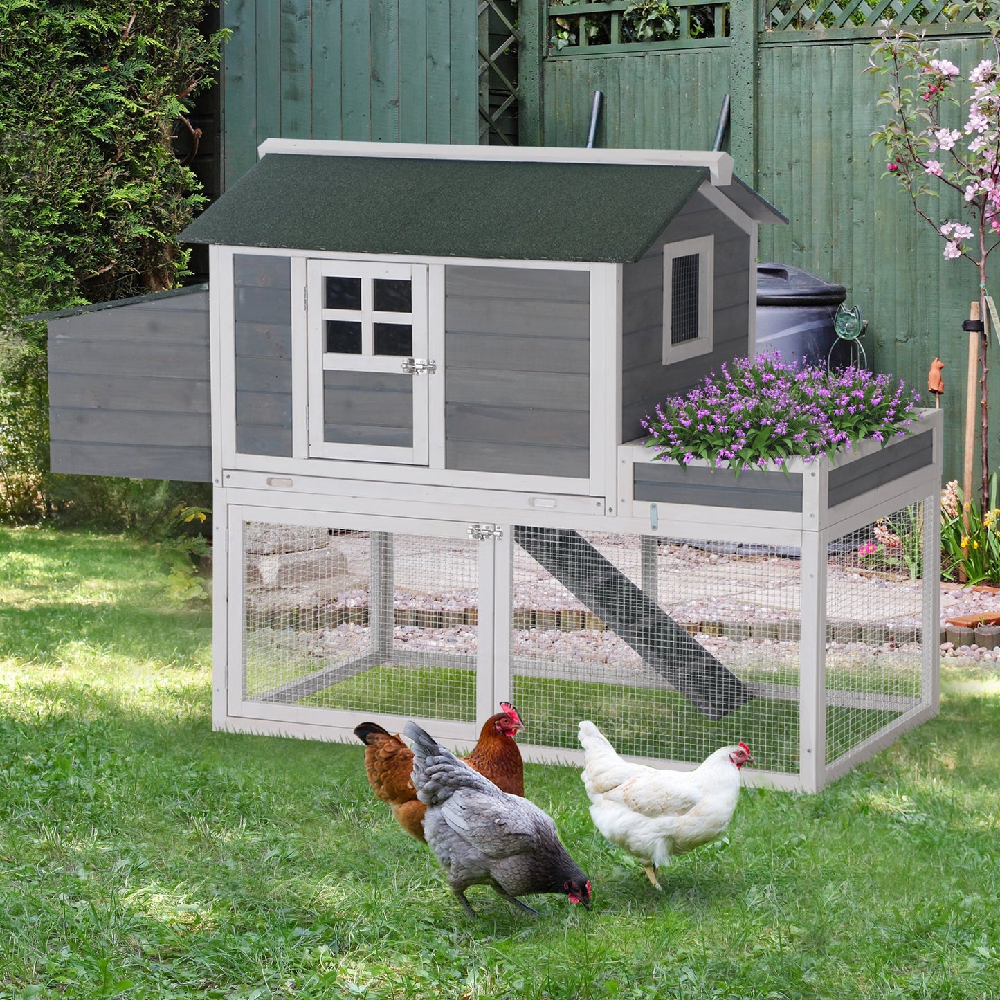 63" Chicken Coop Wooden Hen House Rabbit Hutch Poultry Cage Pen Outdoor Backyard With Garden Box, Run Area, Nesting Box Grey at Gallery Canada