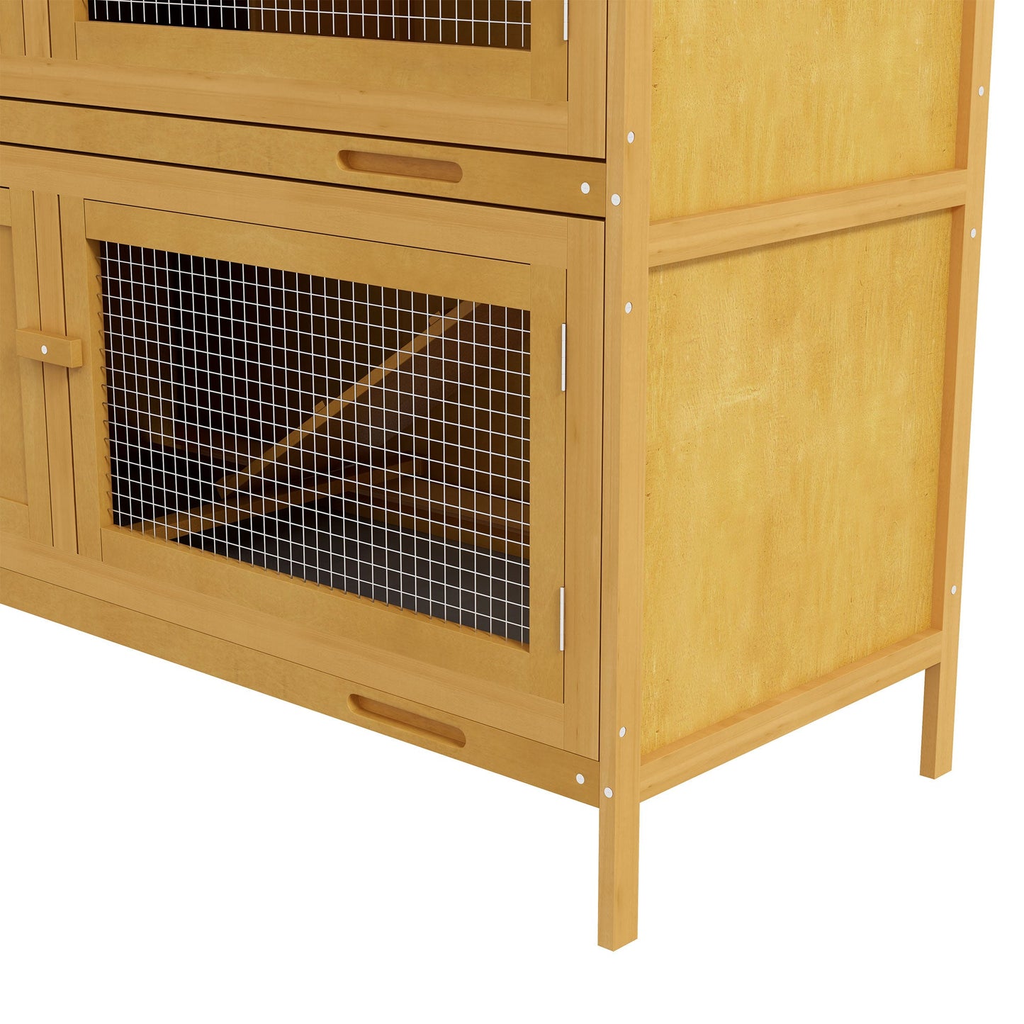 Wood Rabbit Hutch with 2 Large Main House, Ramp, Trays, Yellow at Gallery Canada