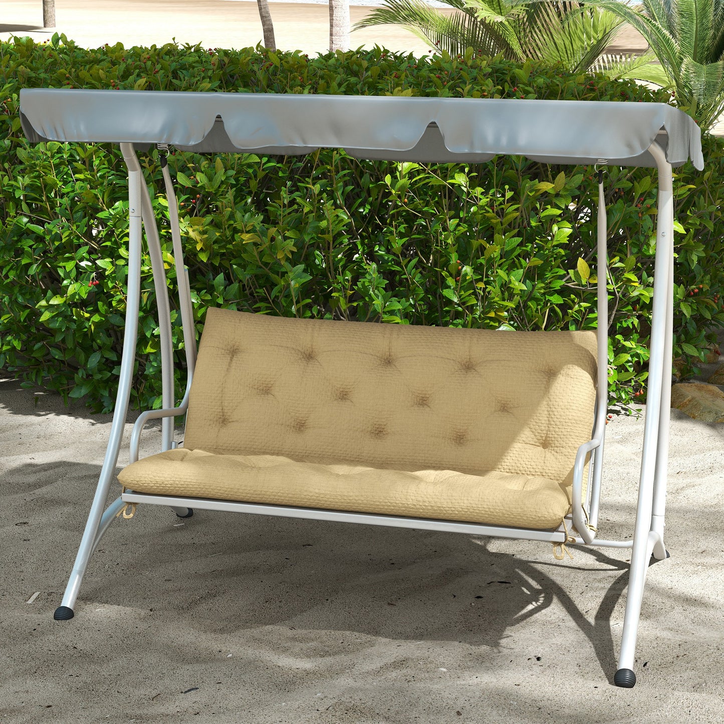 2 Seater Garden Bench Cushions With Backrest for Garden Patio, Khaki