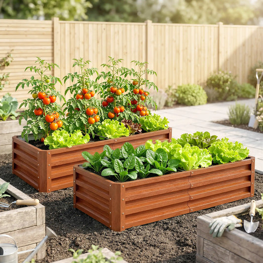 4' x 2' x 1' Raised Garden Bed, Set of 2, Galvanized Planter Box, Dark Brown Galvanized Planter Boxes Dark Brown Wood Effect at Gallery Canada
