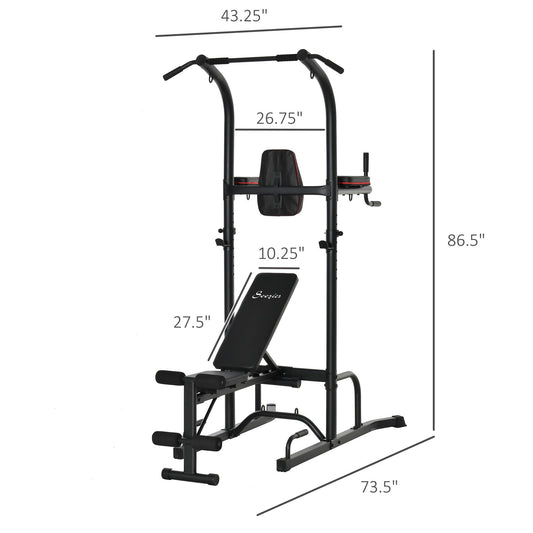 Multi-Function Training Stand Power Tower Station Gym Workout Equipment with Sit Up Bench, Pull Up Bar, Black - Gallery Canada