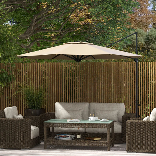 10 FT Cantilever Umbrella, Aluminum, 360° Rotation, Crank, Tilt, Khaki Cantilever Umbrellas Khaki at Gallery Canada