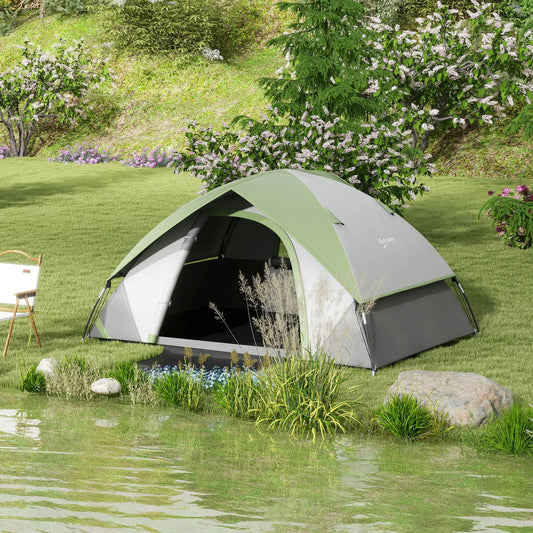 3000mm Waterproof 2 Man Camping Tent, Sewn-in Groundsheet, Carry Bag, Grey Green Camping Tents Green and Grey at Gallery Canada