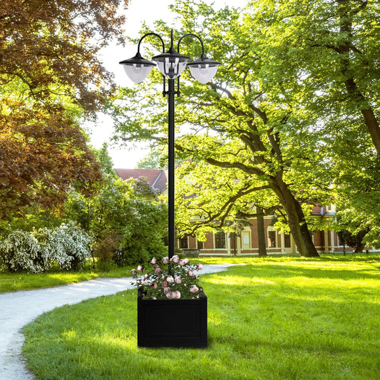 3-Head LED Solar Light, Street Light Post with Planter, Black Solar Post Lamps Black at Gallery Canada