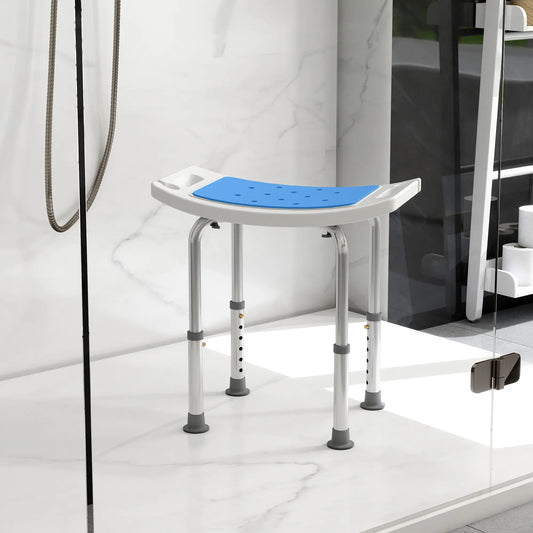 Adjustable Shower Chair, 20.5"W Aluminum, EVA Padded Seat for Seniors Bath Chairs Blue, White, Silver at Gallery Canada