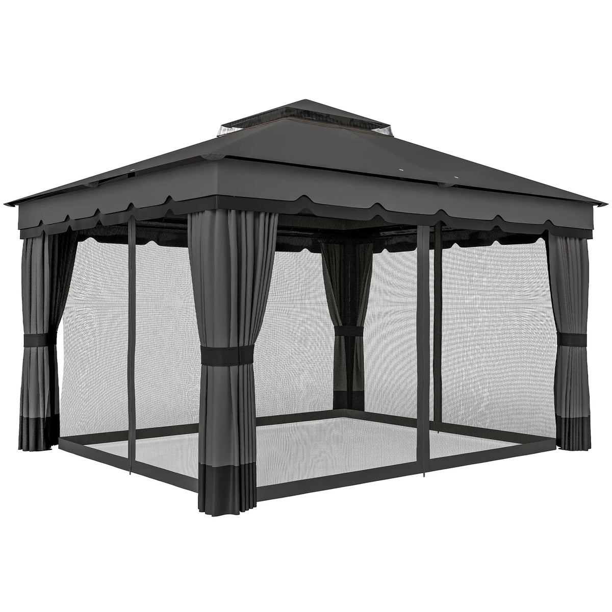 10' x 12' Double Roof Patio Gazebo Canopy With Netting, Curtains Gazebos at Gallery Canada