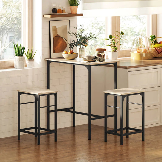 3-Piece Dining Table Set, 2 Stools, Natural Wood, Kitchen Living Room Bar Sets Natural Wood, Black at Gallery Canada