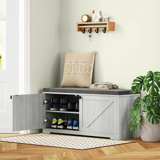 Shoe Storage Bench, Padded Seat, Holds 352 lb, 8 Pairs, Light Grey Shoe Storage Cabinets & Racks Charcoal Grey, Light Grey at Gallery Canada