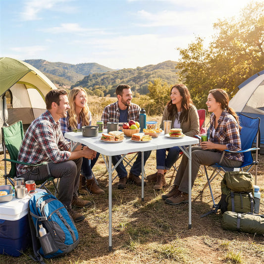 Heavy Duty Folding Picnic Table, 34" x 34", Indoor Outdoor Camping, White Picnic Tables & Camping Chairs White at Gallery Canada