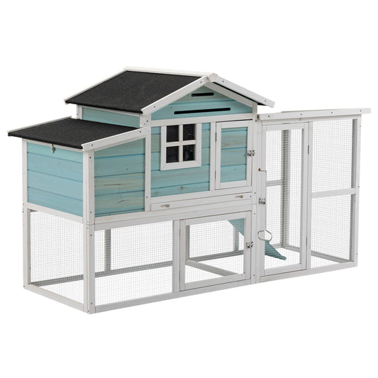 76" Wooden Chicken Coop, Outdoor Hen House Poultry Duck Goose Cage with Outdoor Run, Nesting Box, Removable Tray and Lockable Doors, Blue - Gallery Canada