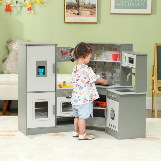 Corner Play Kitchen, Pretend Play Set with Lights, Sounds, Stove Play Kitchen Grey, White at Gallery Canada