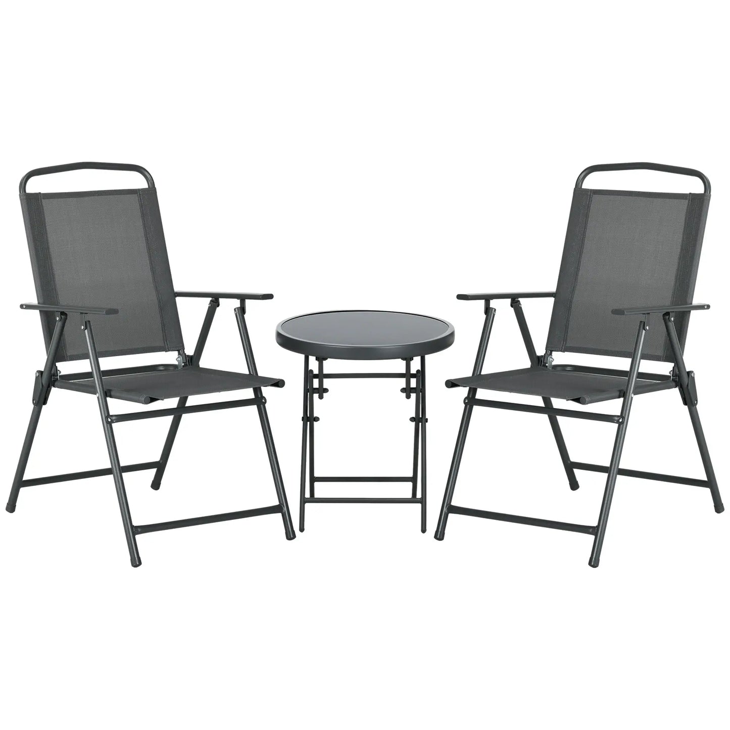 3 Piece Bistro Set, Foldable Mesh Chairs, Glass Table, Charcoal Grey Bistro Sets at Gallery Canada