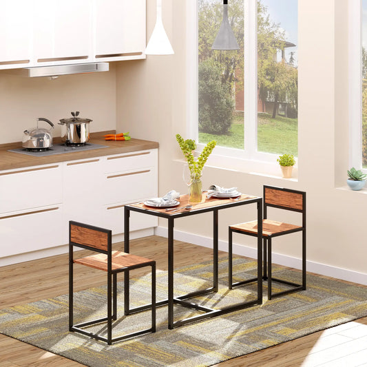 Industrial Dining Table Set for 2, Kitchen Table and Chairs Bar Sets Black, Rustic Brown at Gallery Canada