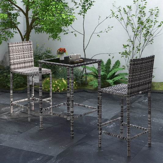 3 Piece Patio Bar Set, Wicker Rattan, Barstool and Table, Grey Bistro Sets Mixed Grey, Black at Gallery Canada