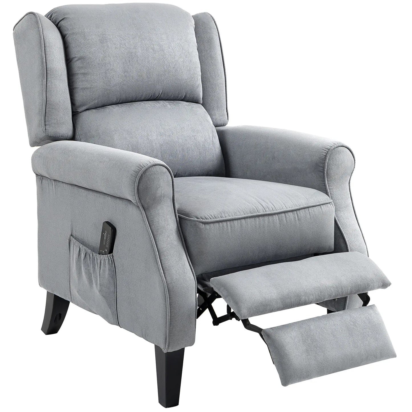 Push Back Recliner Chair, Vibration Massage, Extendable Footrest, Remote, Pocket, Grey Single Sofas at Gallery Canada