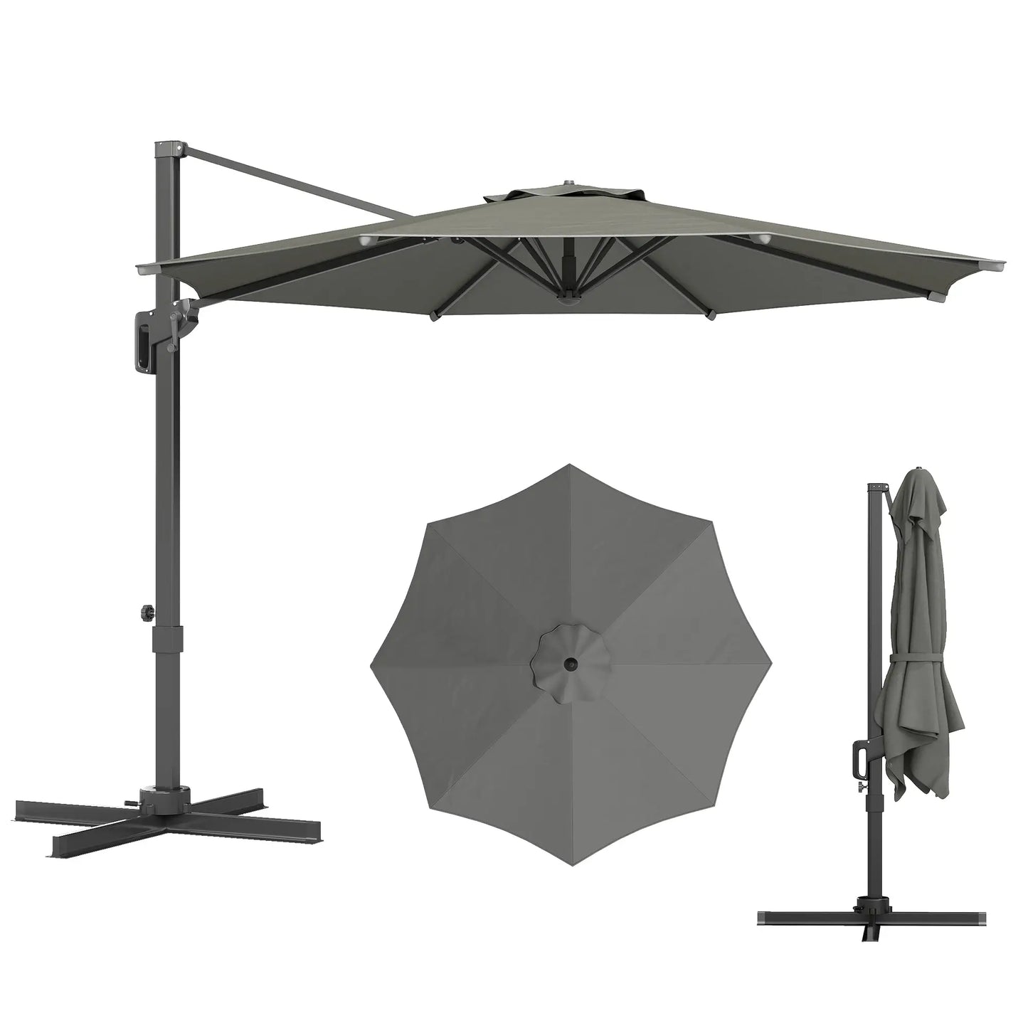 10' Offset Patio Umbrella, Aluminum Pole, 360° Rotation, Grey Offset Cantilever Umbrellas at Gallery Canada