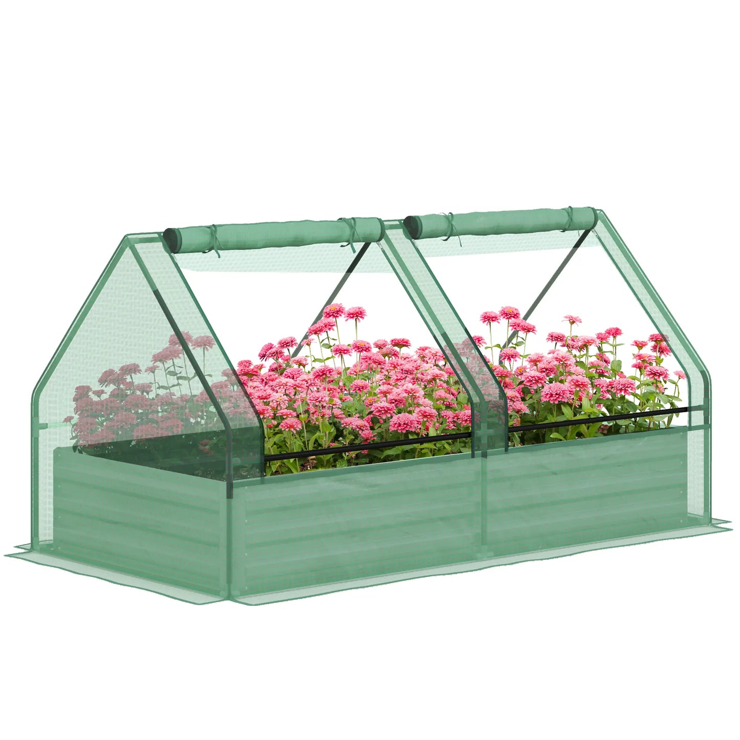 6' x 3' Metal Planter Box with Cover, Raised Garden Bed, Green and Silver Mini Greenhouses at Gallery Canada