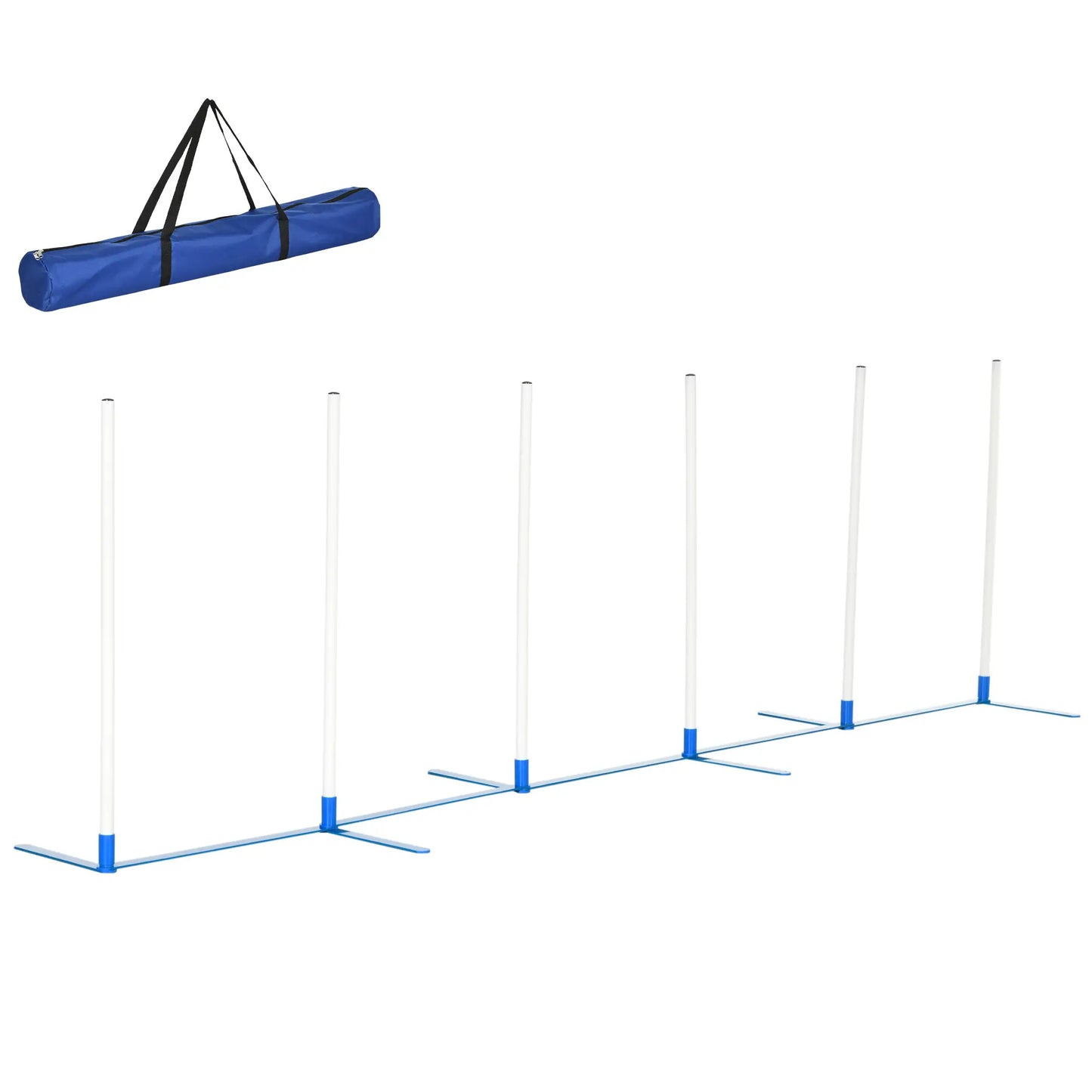 Adjustable Dog Agility Training Set, Weave Poles, Storage Bag, Blue and White Dog Agility Training Equipment at Gallery Canada